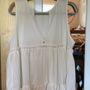 White Ruffled Blouse with Deep V